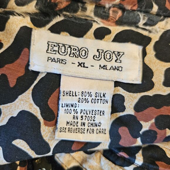 Vtg Euro Joy Long Quilted Jacket Womens Size XL Silk Blend Leopard Lightweight - Picture 9 of 11
